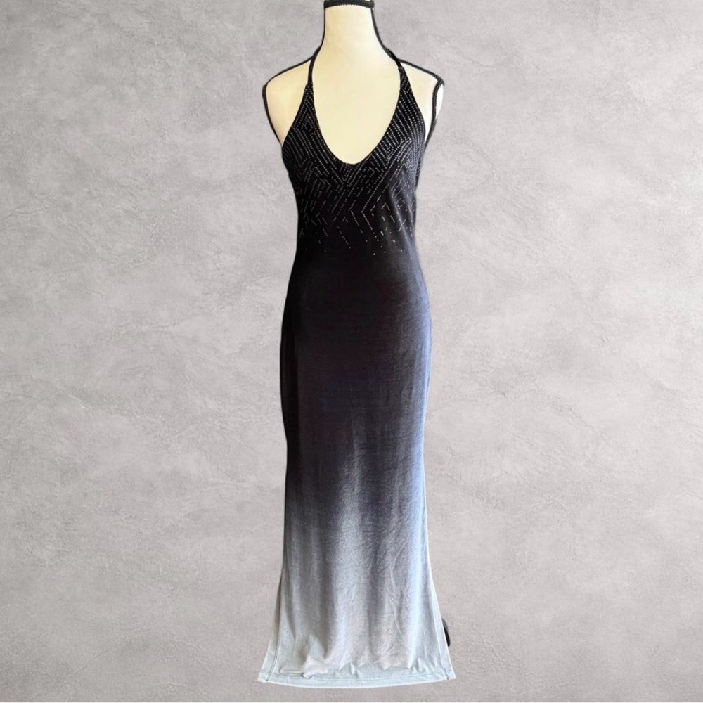 Rampage Black to Gray Ombre Halter Maxi Dress Size S Y2K